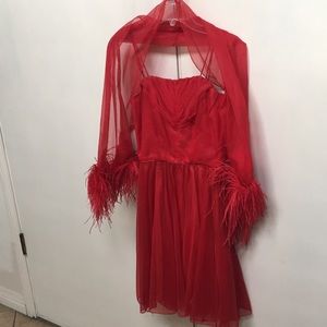 VTG Red Dancing Cocktail shear lined dress from the late 50’s